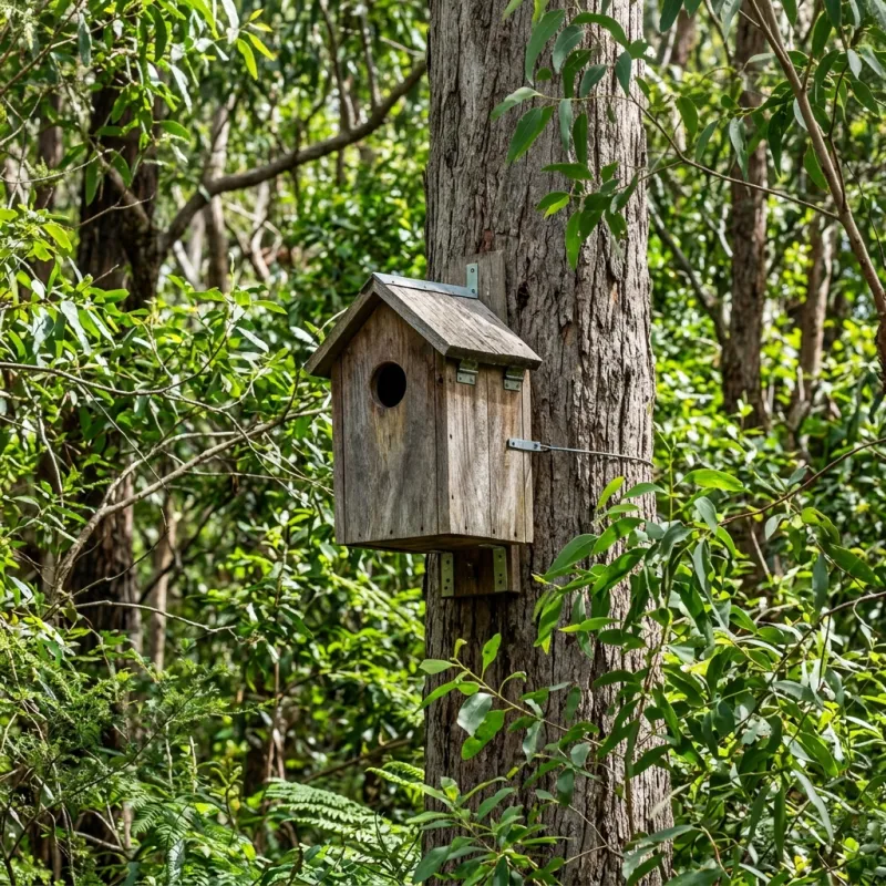 Animal nesting box installed as a humane alternative to a Bakery Hill roof cavity
