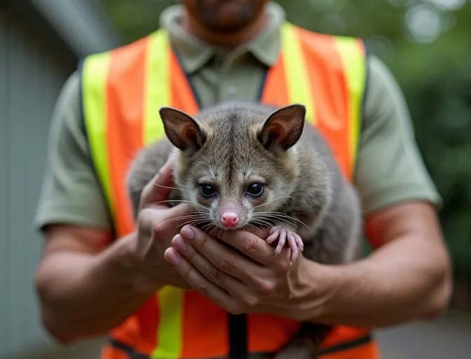 Animal handler safely recovering a deceased possum in Bakery Hill
